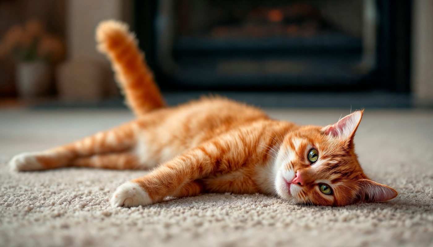 Ginger cat stretching out